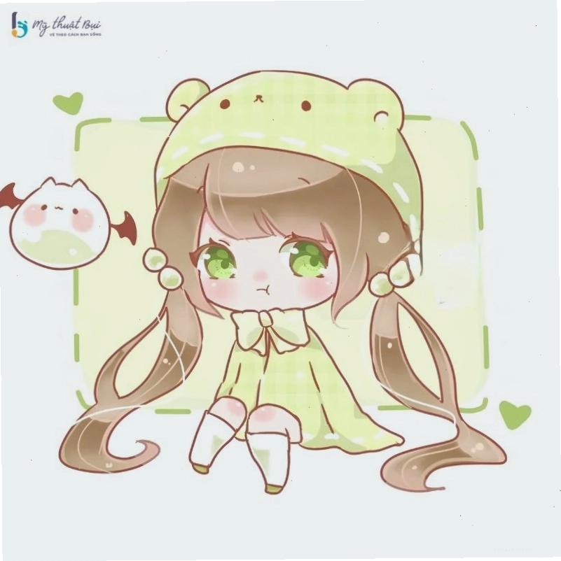 Nhân vật anime nữ chibi với biểu cảm ngạc nhiên
