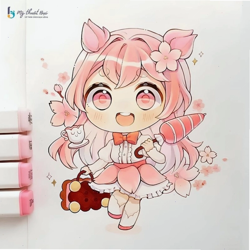 Nhân vật anime nữ chibi với phong cách cá tính