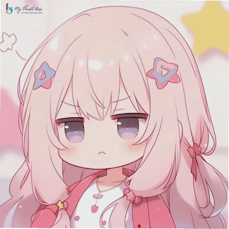 Nhân vật chibi nữ với phụ kiện đáng yêu và biểu cảm tinh nghịch