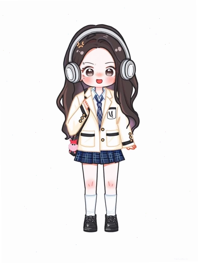 Nữ sinh chibi cầm bó hoa nhỏ