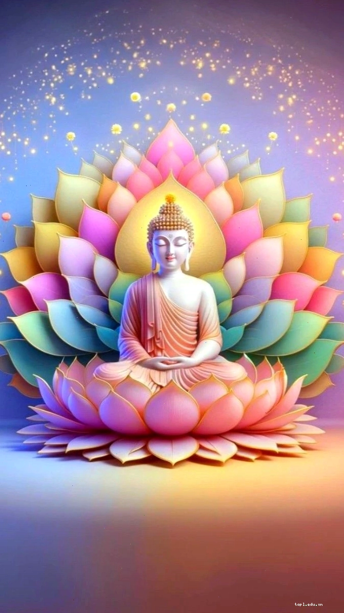 Phật quang rực rỡ trên nền hoa sen ngũ sắc