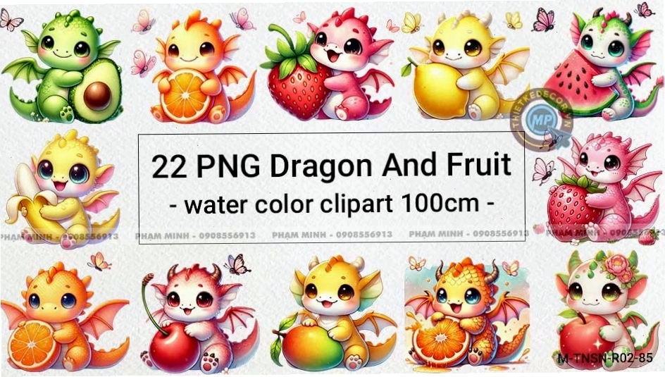 Rồng con chibi ôm trái cây dễ thương