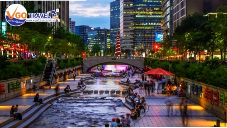 Suối Cheonggyecheon giữa lòng Seoul