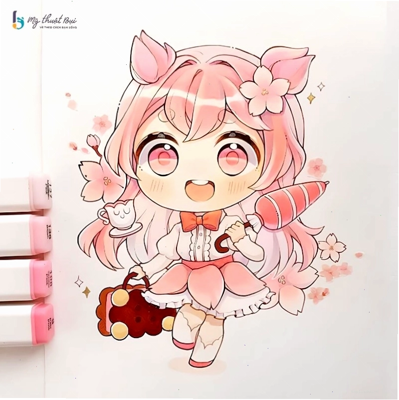 Tô màu tranh chibi cute girl với tông màu pastel ngọt ngào