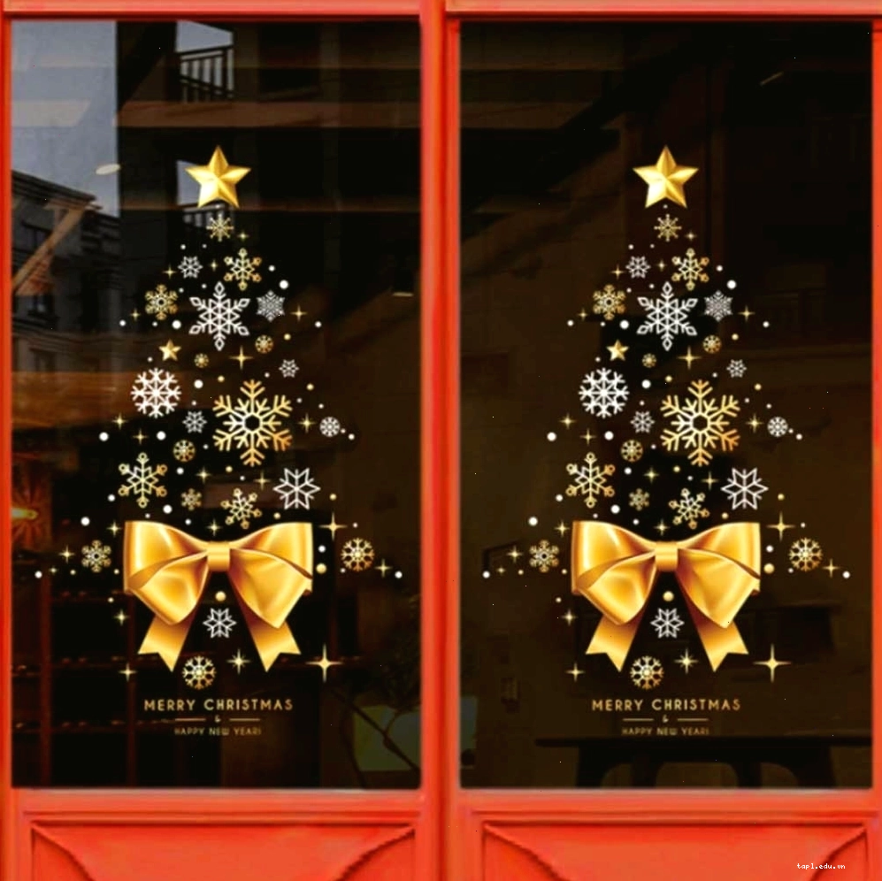Trang trí Noel cây thông ngôi sao nơ vàng