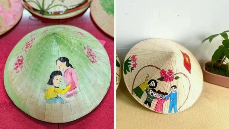 Trang trí nón lá chủ đề mẹ và gia đình