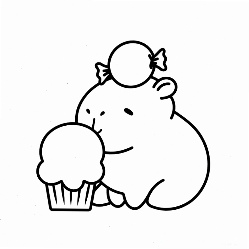 Tranh tô màu capybara chibi dễ thương số 1