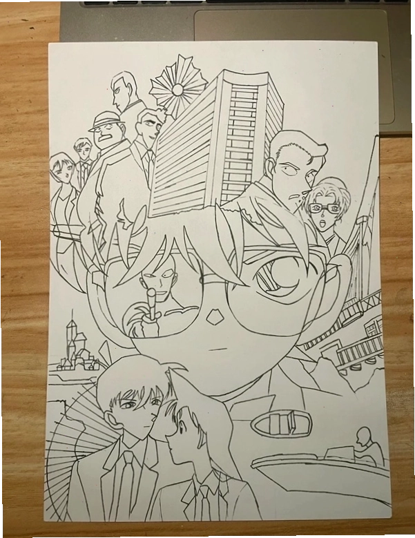 Tranh vẽ anime Conan chibi bằng bút chì với phong thái tự tin