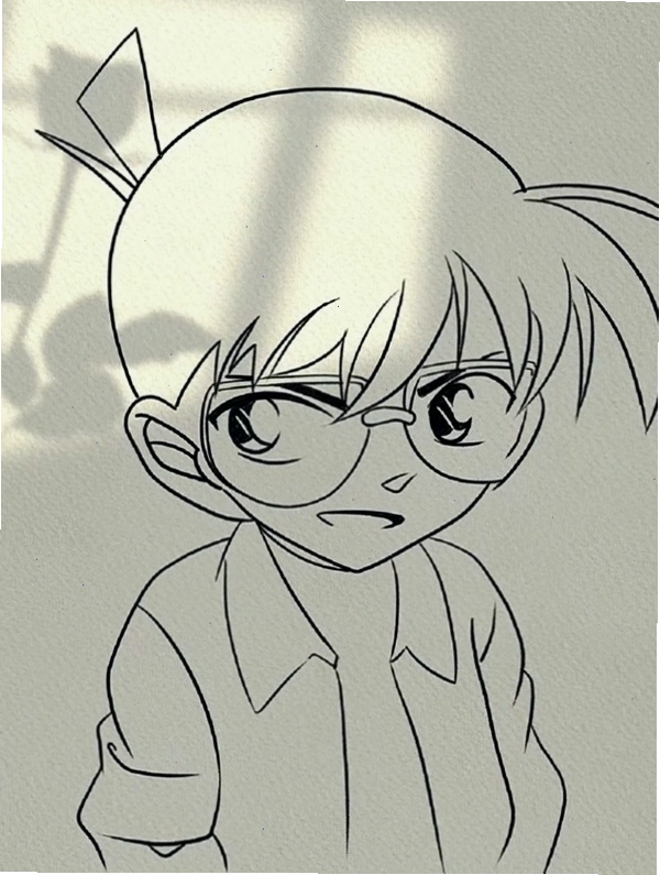 Tranh vẽ Conan chibi với cây nơ bắn trong tay