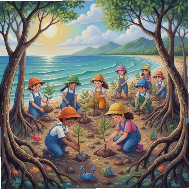 Tranh vẽ trồng cây bảo vệ môi trường với ý tưởng sáng tạo