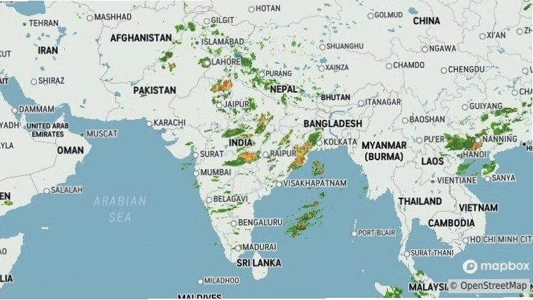 Lucknow weather radar showing current precipitation over the region