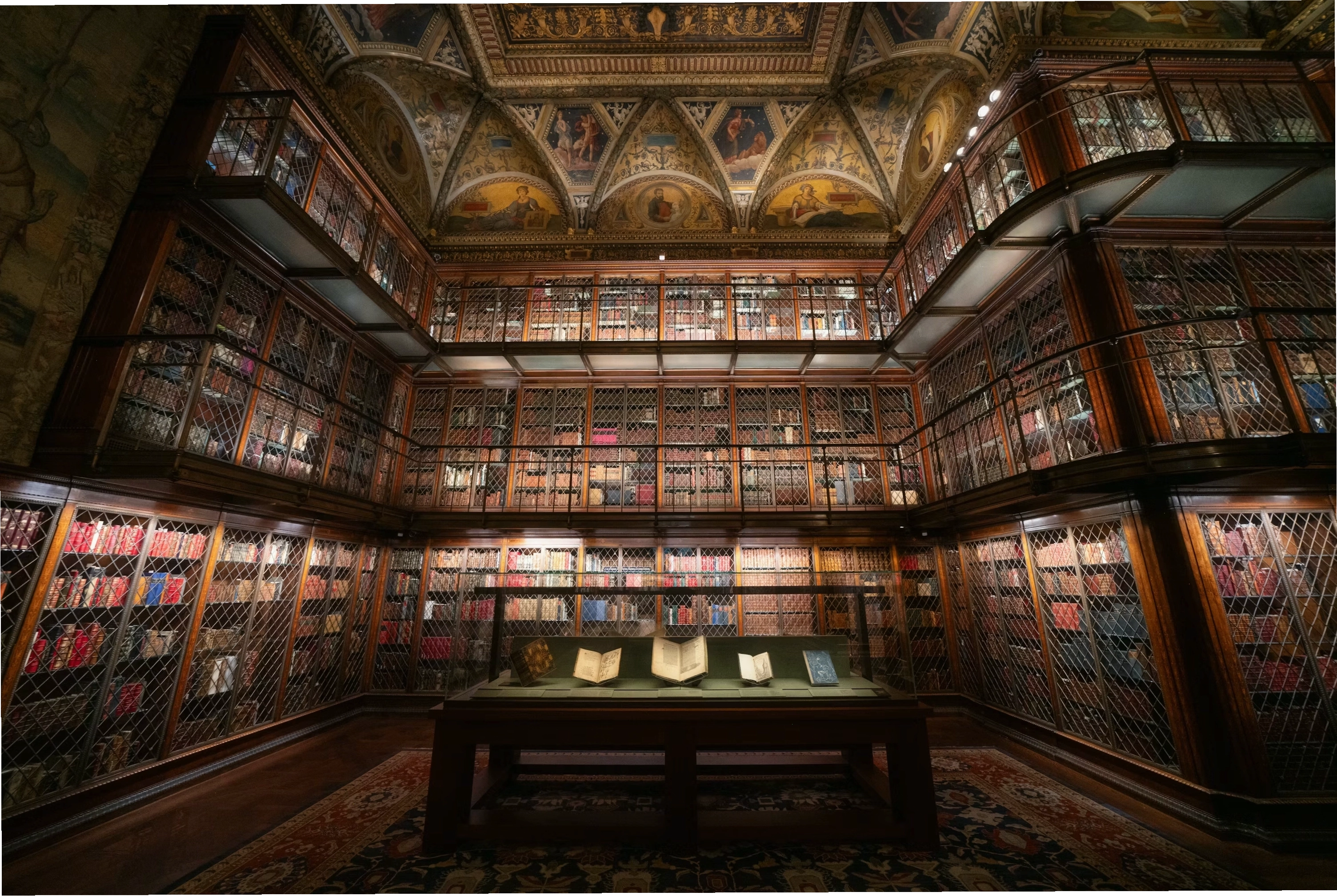 Classic library with wooden shelves and old books